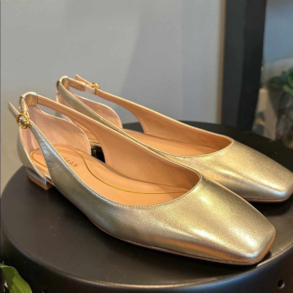 Cole Haan “Bria Cutout” Metallic Soft Gold Slingback Flats - Picture 3 of 7